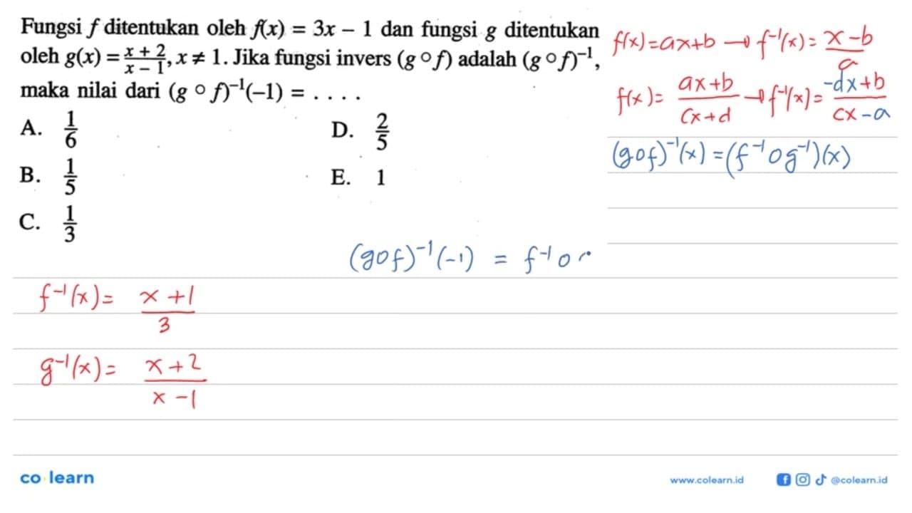 Fungsi f ditentukan oleh f(x)=3x-1 dan fungsi g ditentukan