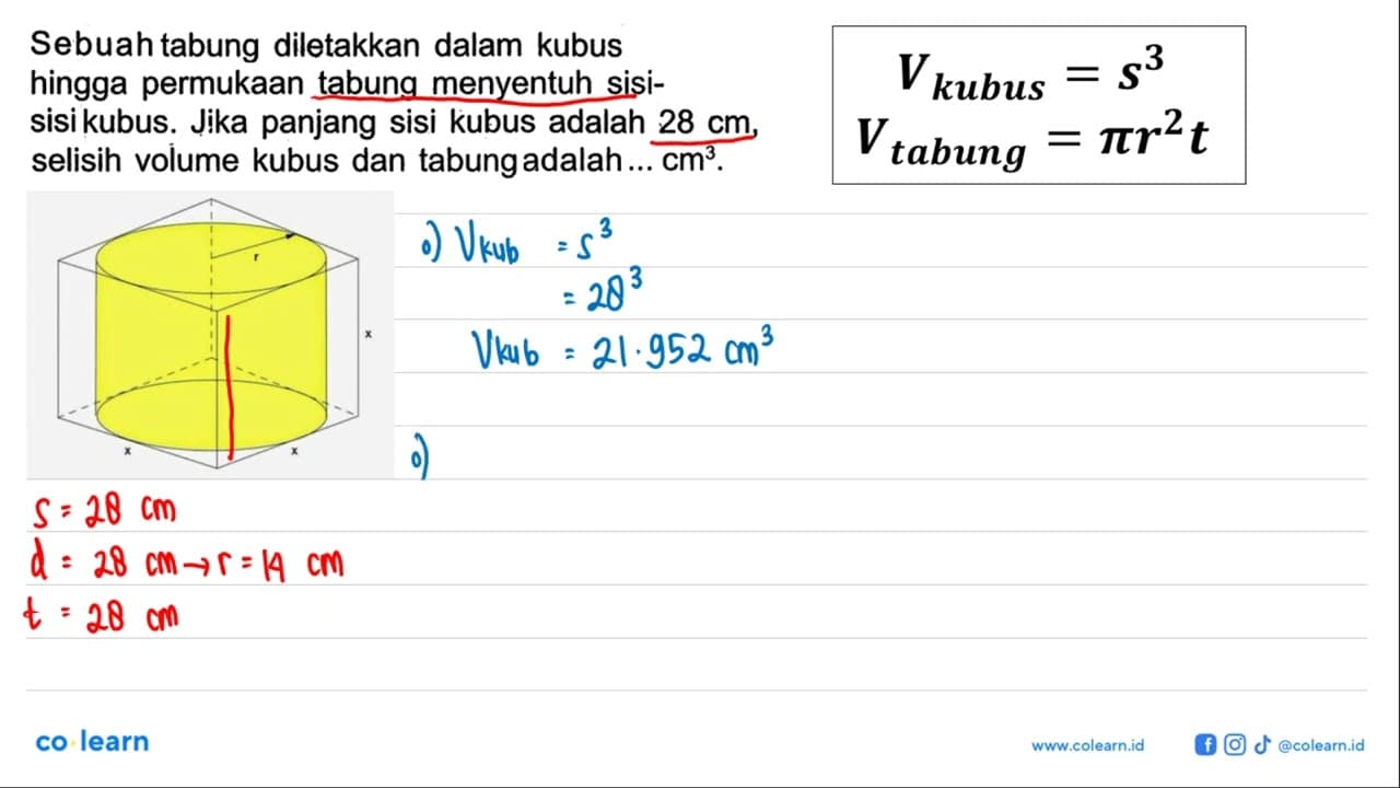 Sebuah tabung diletakkan dalam kubus hingga permukaan