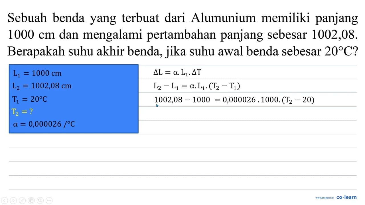 Sebuah benda yang terbuat dari Alumunium memiliki panjang