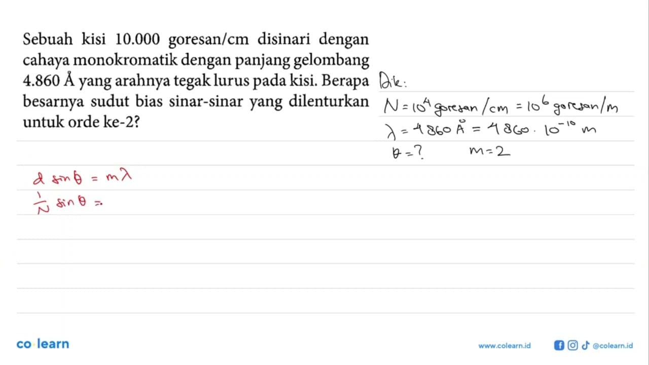 Sebuah kisi 10.000 goresan/cm disinari dengan cahaya