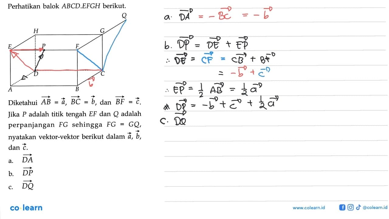 Perhatikan balok ABCD.EFGH berikut.Diketahui AB=a, BC=b,