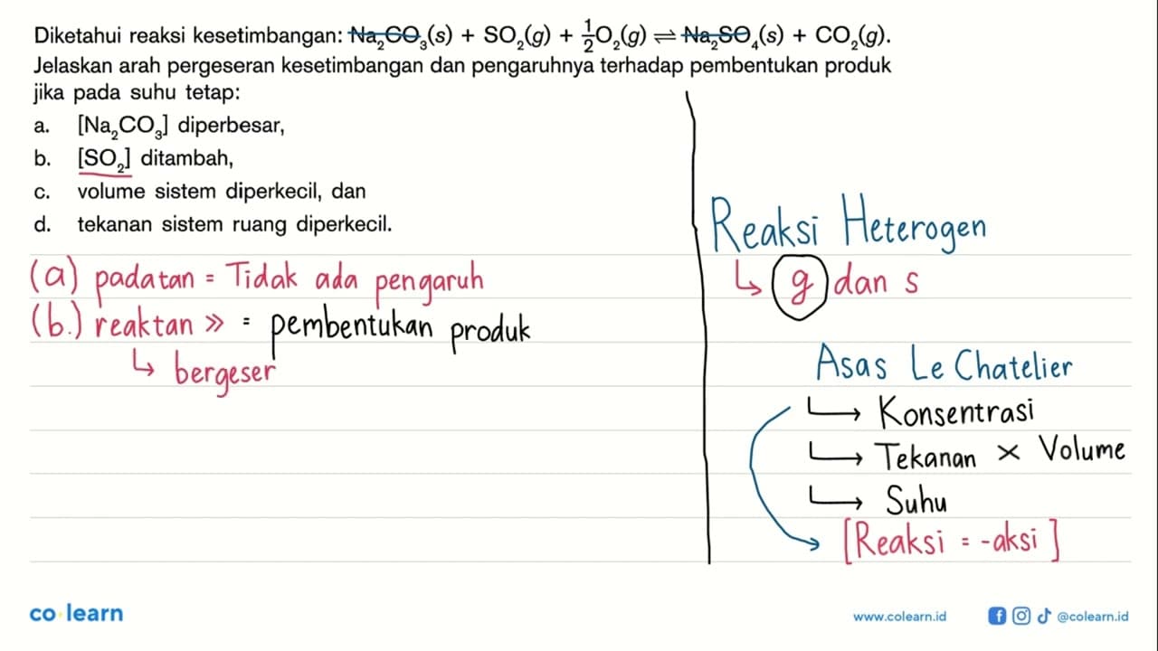 Diketahui reaksi kesetimbangan: Na2CO3(s) + SO2(g) +