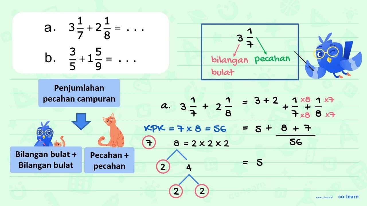 a. 3 1/7 + 2 1/8 b. 3/5 + 1 5/9 = . . .