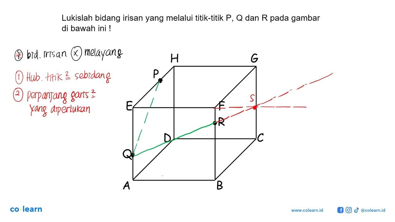 Lukislah bidang irisan yang melalui titik-titik P , Q dan R