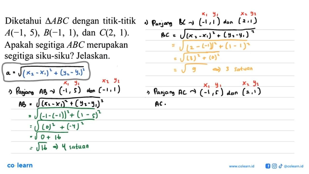 Diketahui segitiga ABC dengan titik-titik A(-1, 5), B(-1,