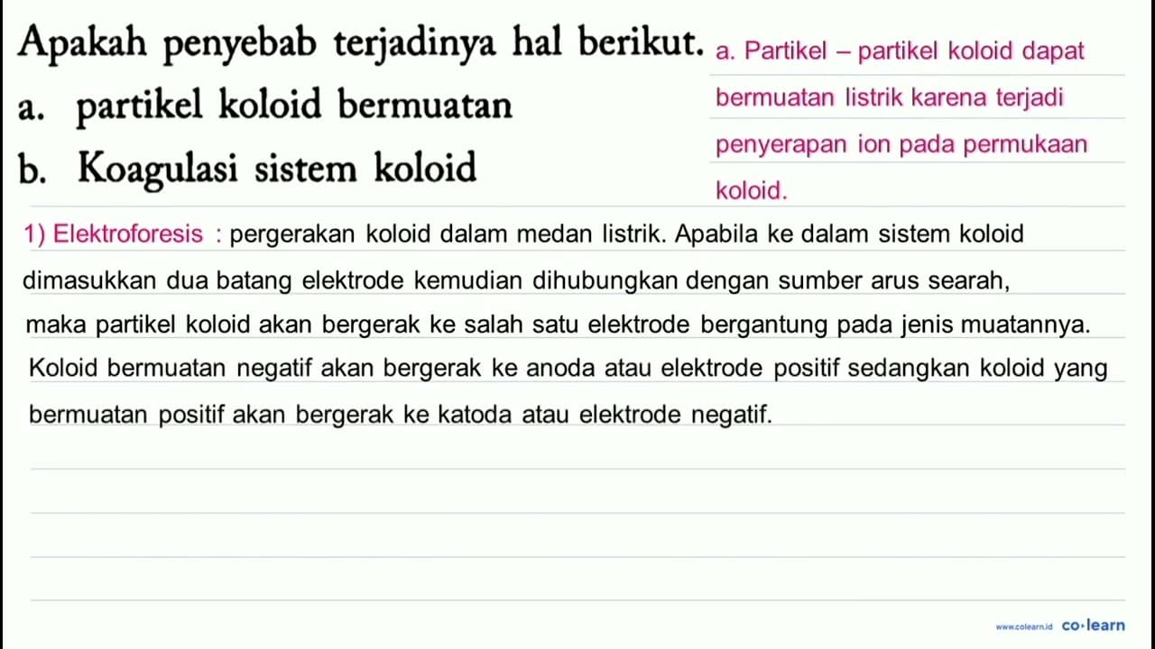 Apakah penyebab terjadinya hal berikut. a. partikel koloid