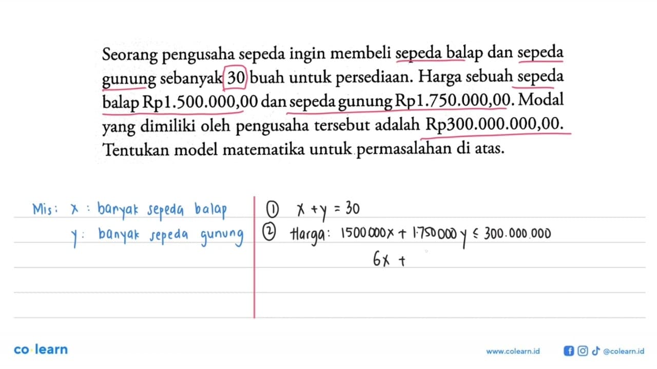 Seorang pengusaha sepeda ingin membeli sepeda balap dan