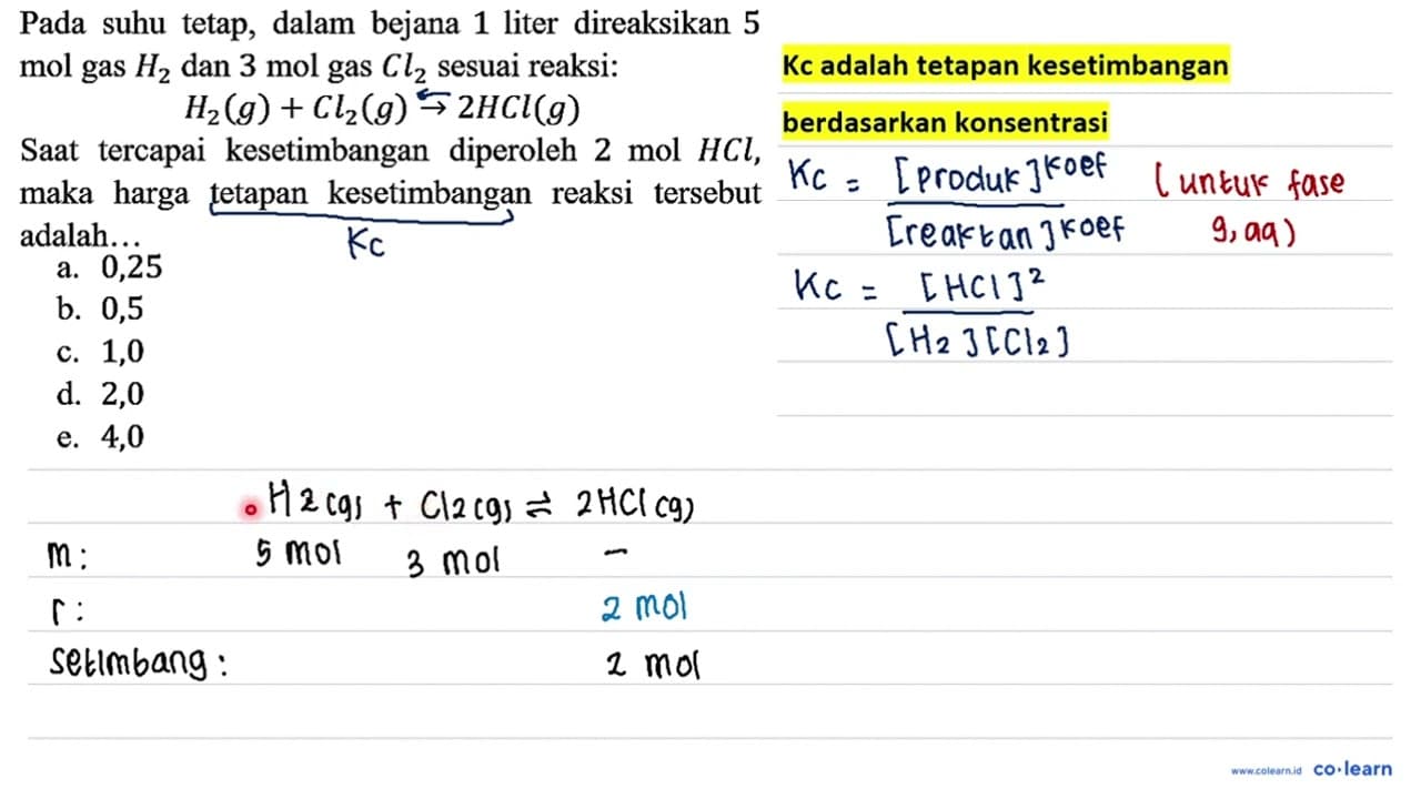 Pada suhu tetap, dalam bejana 1 liter direaksikan 5 mol gas