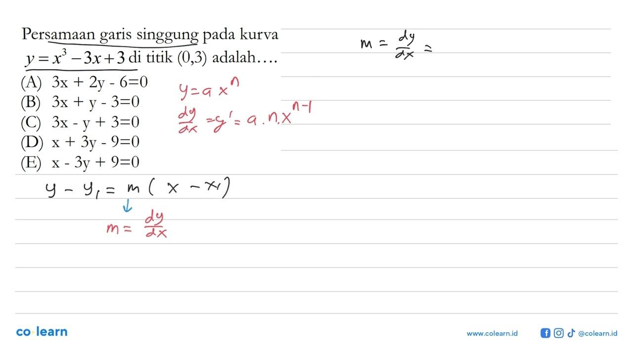 Persamaan garis singgung pada kurva y=x^3-3x+3 di titik