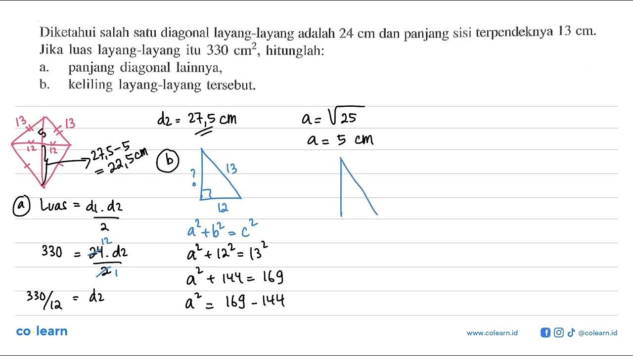 Diketahui salah satu diagonal layang-layang adalah 24 cm