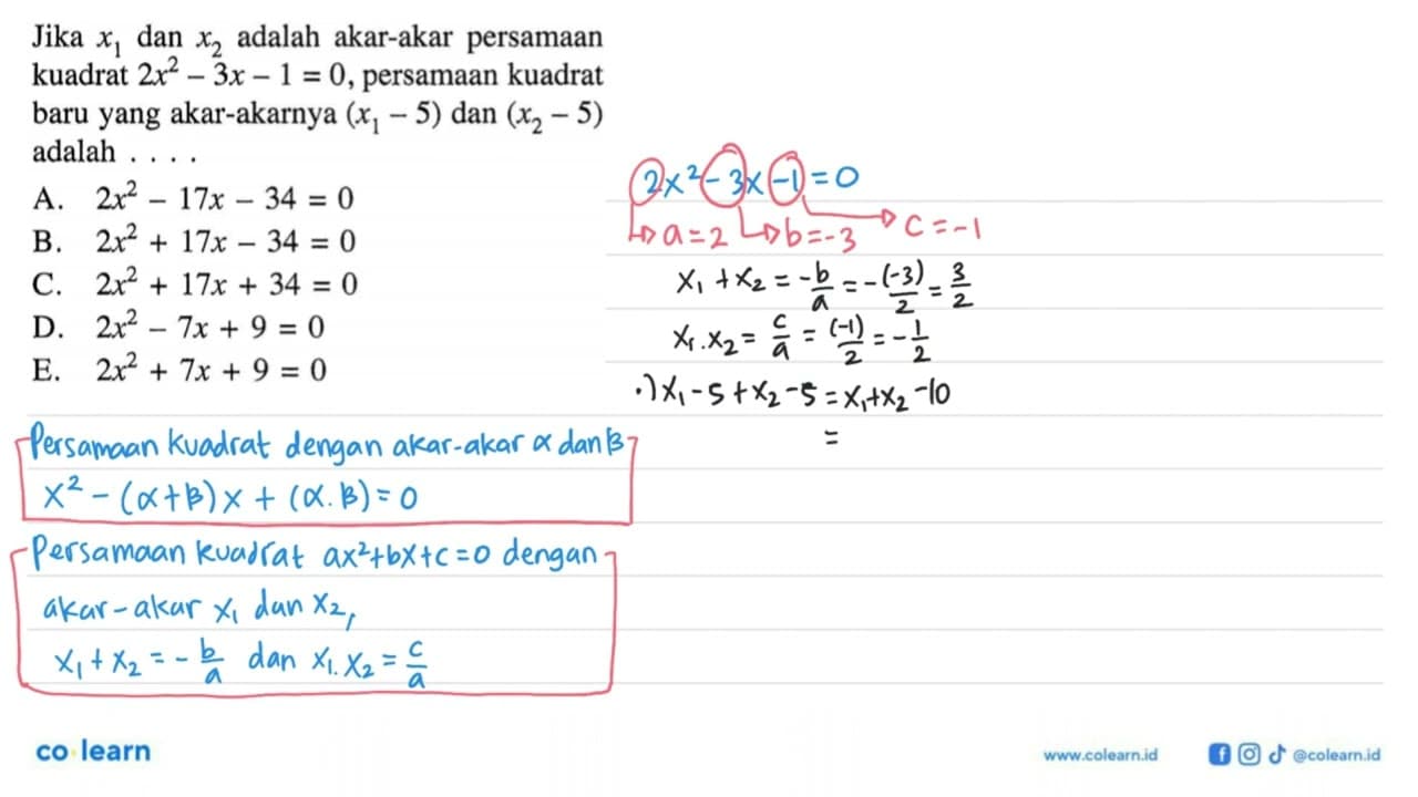 Jika x1 dan x2 adalah akar-akar persamaan kuadrat 2x^2 - 3x