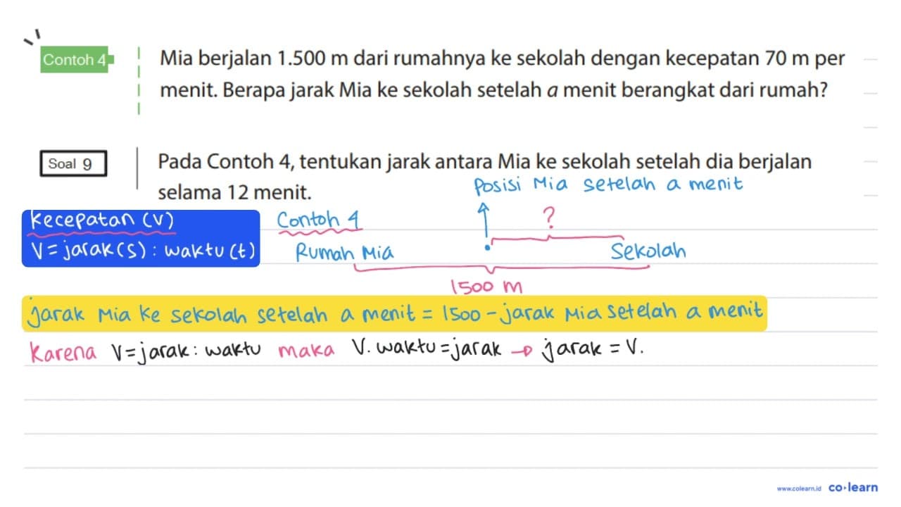 Contoh 4 Mia berjalan 1.500 m dari rumahnya ke sekolah