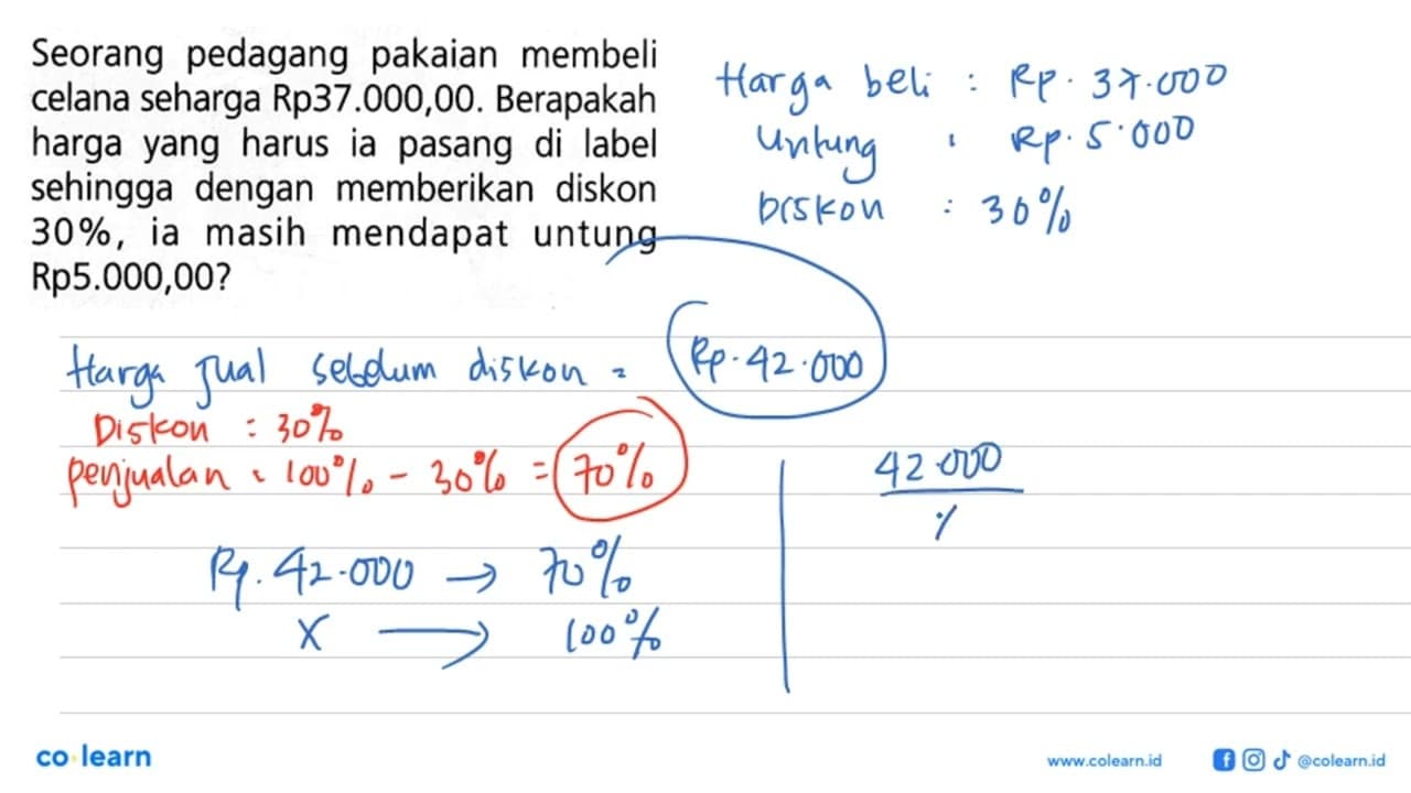 Seorang pedagang pakaian membeli celana seharga