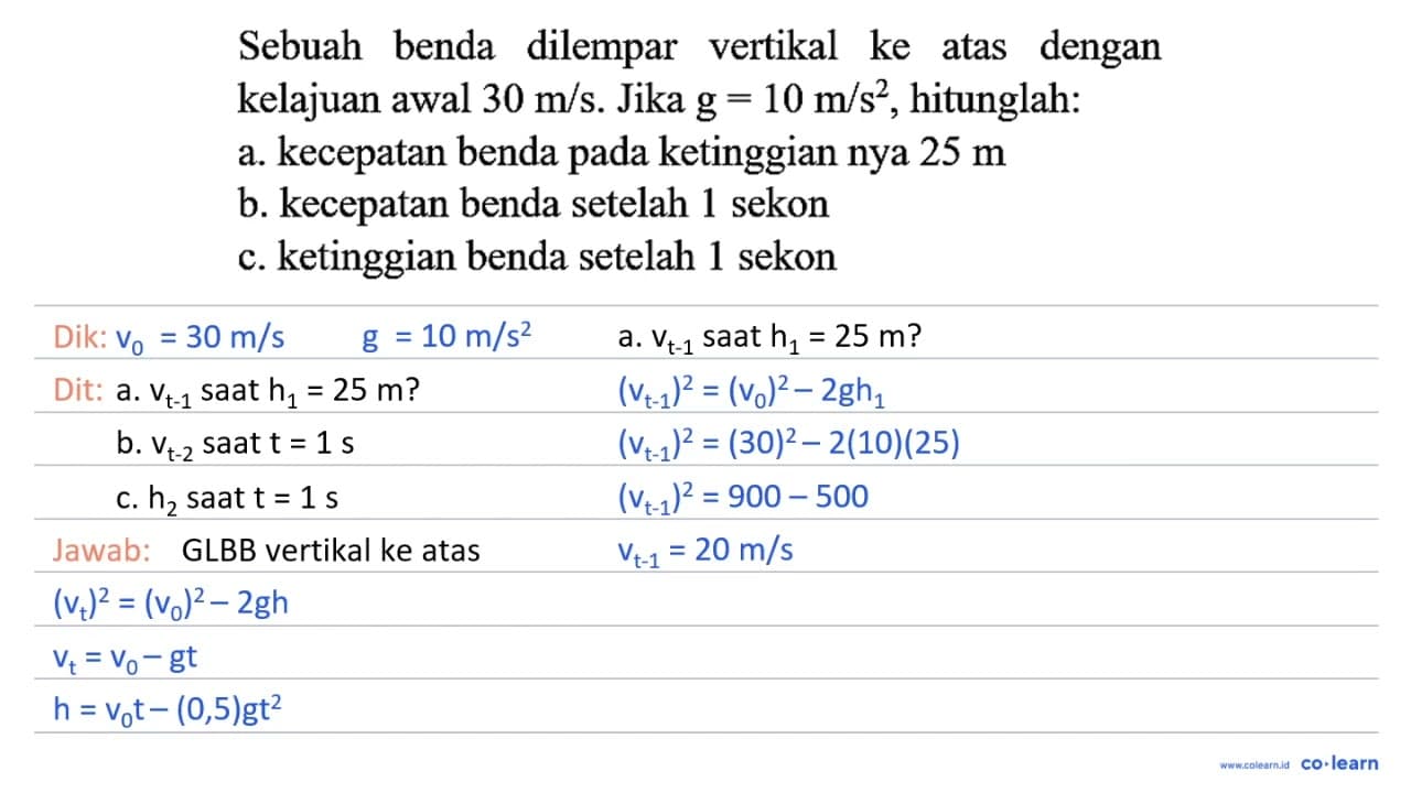 Sebuah benda dilempar vertikal ke atas dengan kelajuan awal