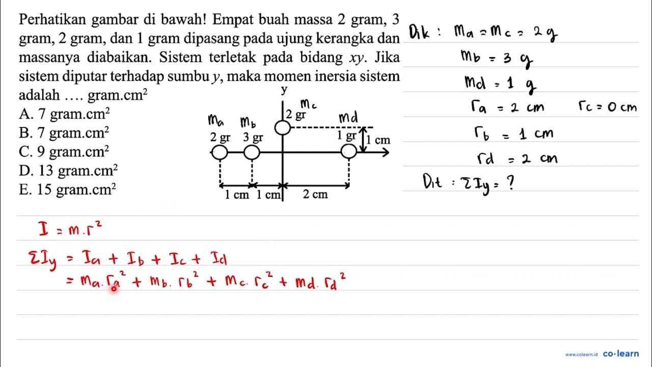 Perhatikan gambar di bawah! Empat buah massa 2 gram, 3