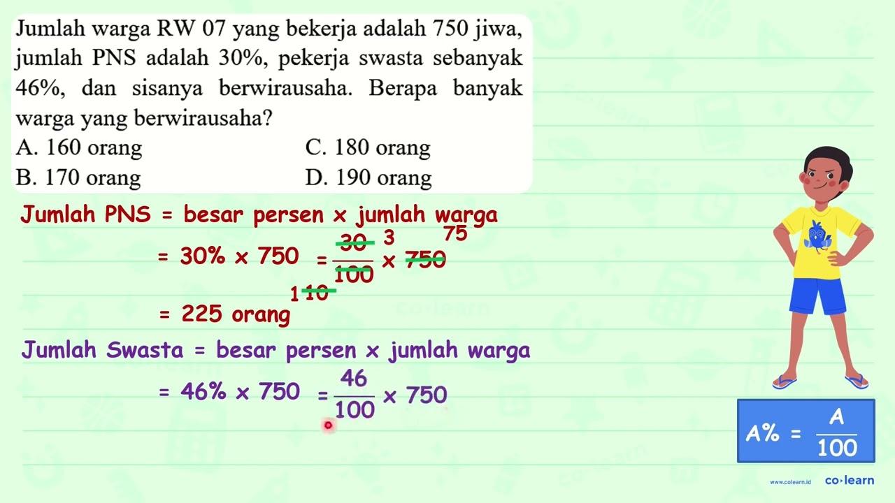 Jumlah warga RW 07 yang bekerja adalah 750 jiwa, jumlah PNS