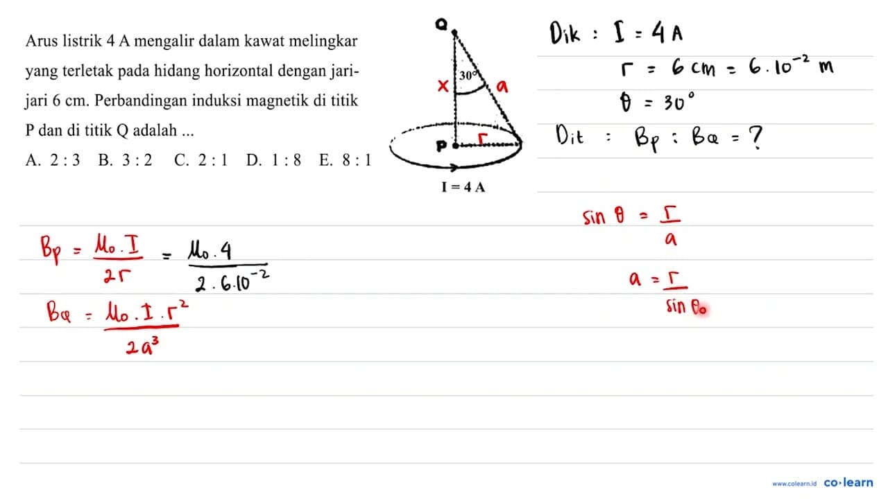 Arus listrik 4 A mengalir dalam kawat melingkar yang