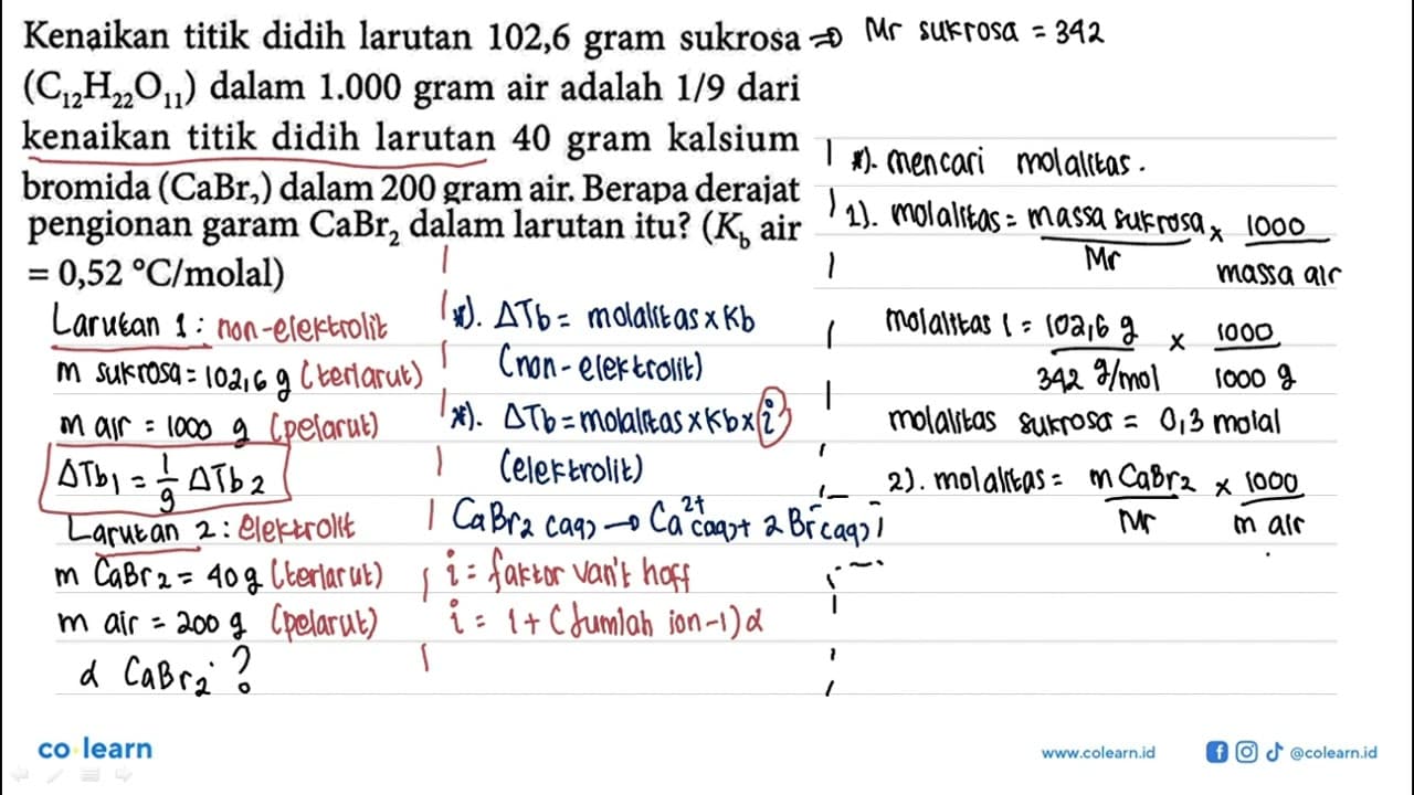 Kenaikan titik didih larutan 102,6 gram sukrosa (C12H22O11)