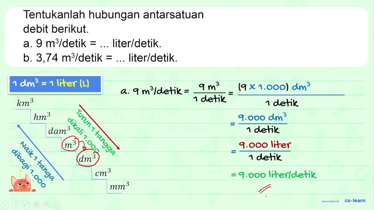 Tentukanlah hubungan antarsatuan debit berikut. a. 9 m^3