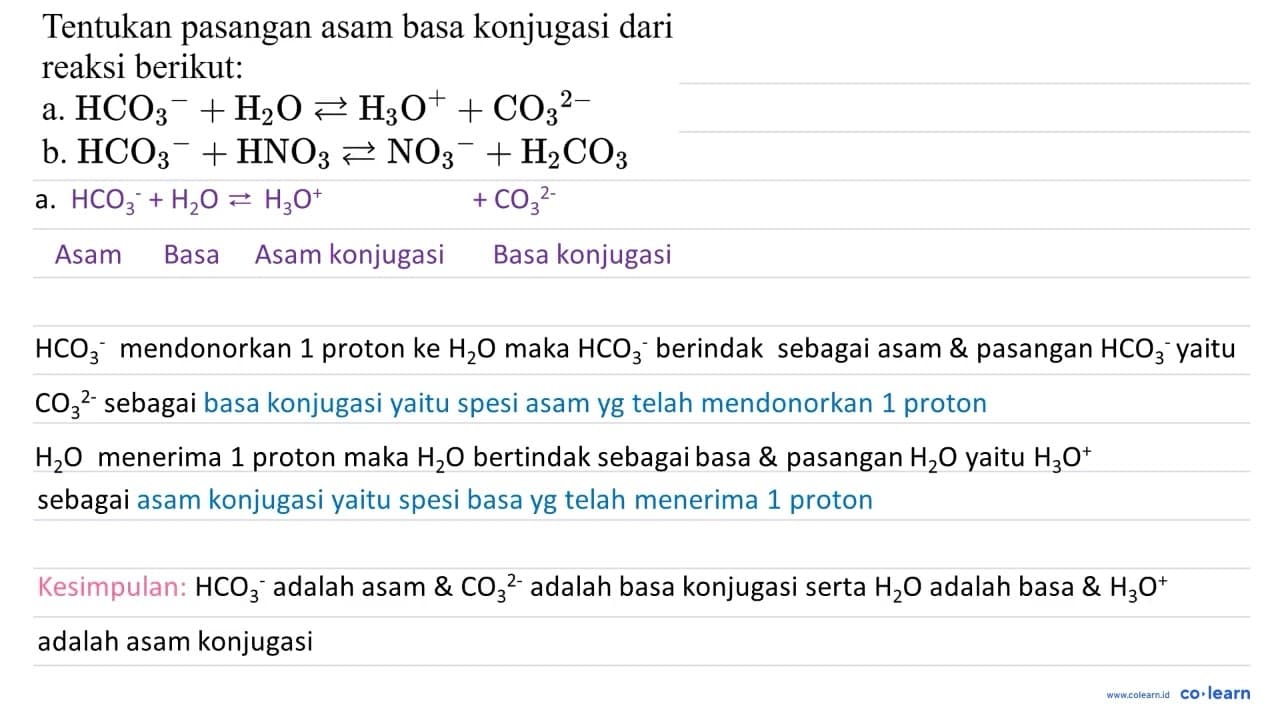 Tentukan pasangan asam basa konjugasi dari reaksi berikut: