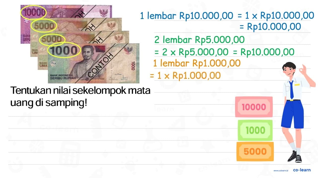 10000 5000 5000 1000 Tentukan nilai sekelompok mata uang di