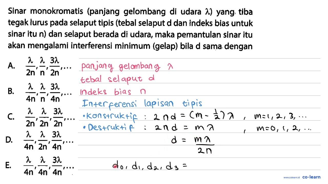 Sinar monokromatis (panjang gelombang di udara lambda )