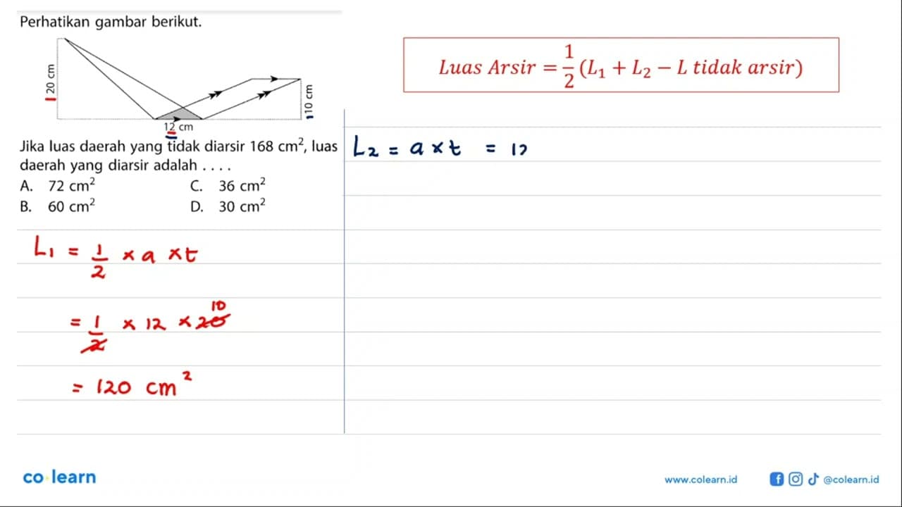 Perhatikan gambar berikut. 20 cm 12 cm 10 cmJika luas