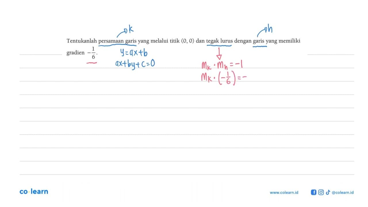 Tentukanlah persamaan garis yang melalui titik (0, 0) dan