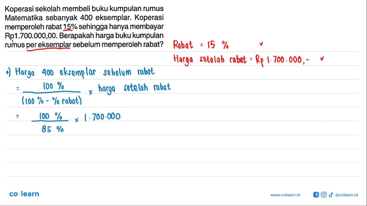 Koperasi sekolah membeli buku kumpulan rumus Matematika