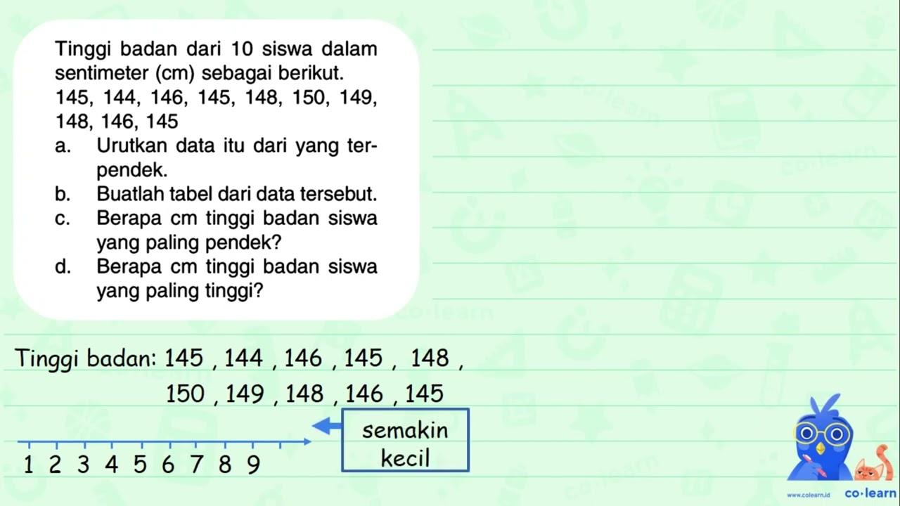 Tinggi badan dari 10 siswa dalam sentimeter (cm) sebagai