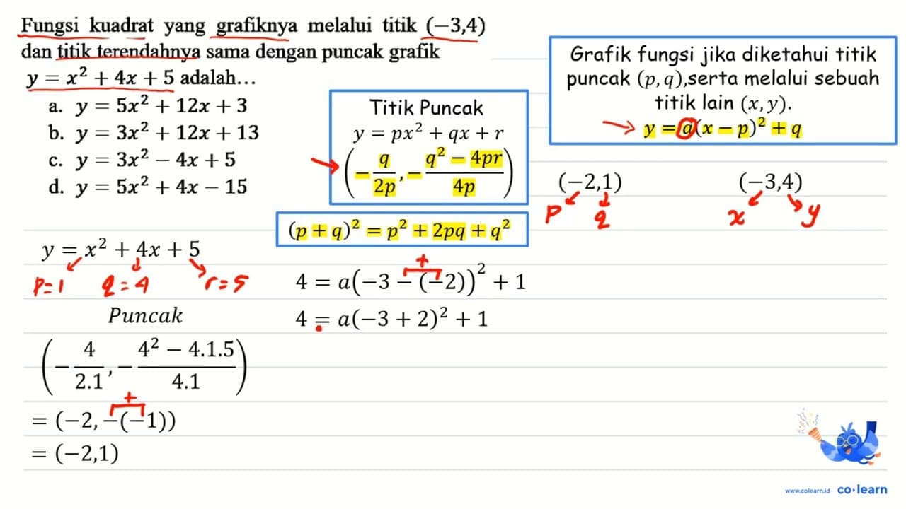 Fungsi kuadrat yang grafiknya melalui titik (-3,4) dan