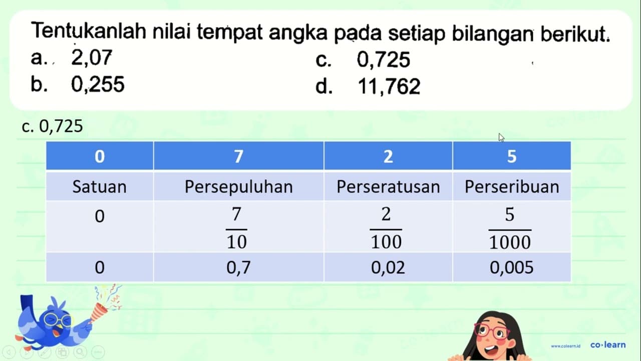 Tentukanlah nilai tempat angka pada setiap bilangan