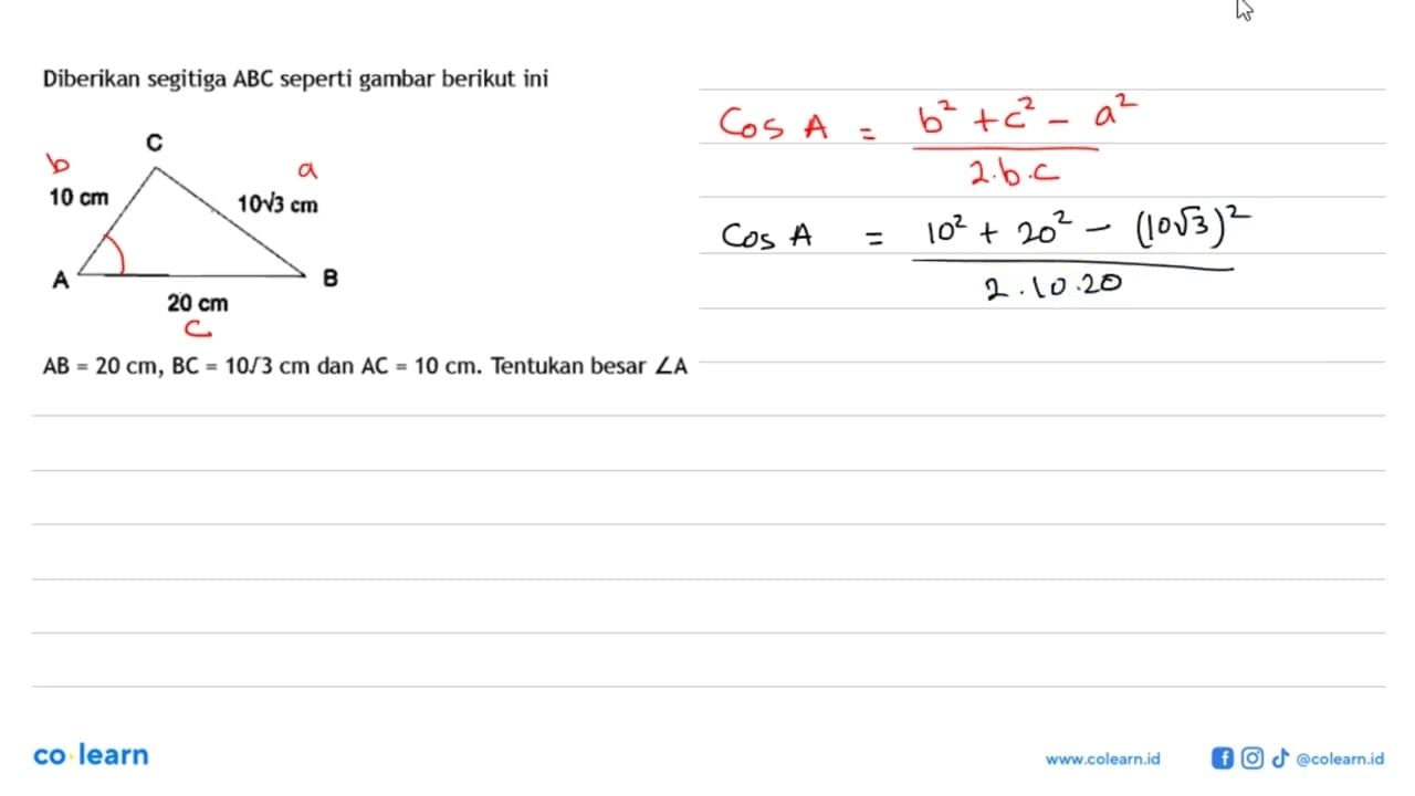 Diberikan segitiga ABC seperti gambar berikut ini10 cm 10