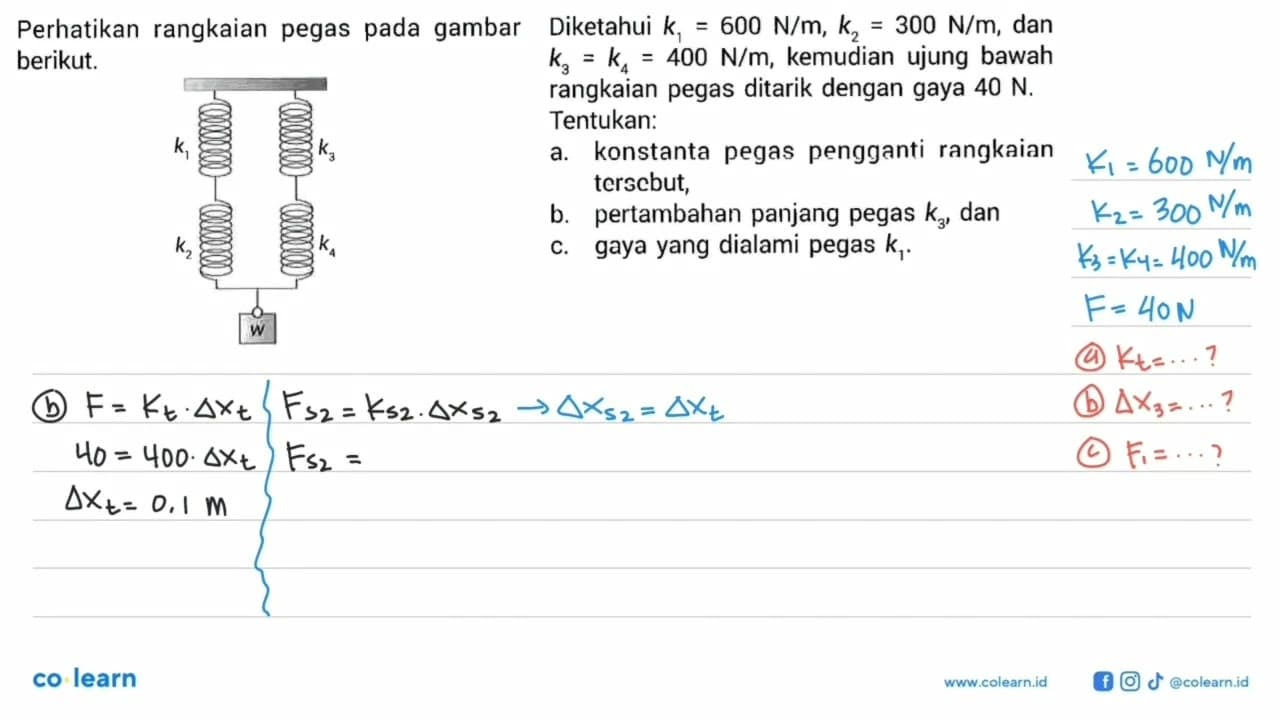 Perhatikan rangkaian pegas pada gambar berikut k1 k2 k3 k4