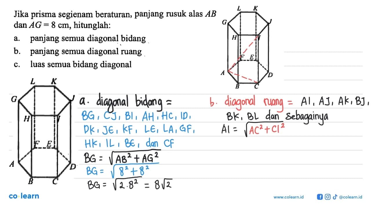 Jika prisma segienam beraturan, panjang rusuk alas AB dan
