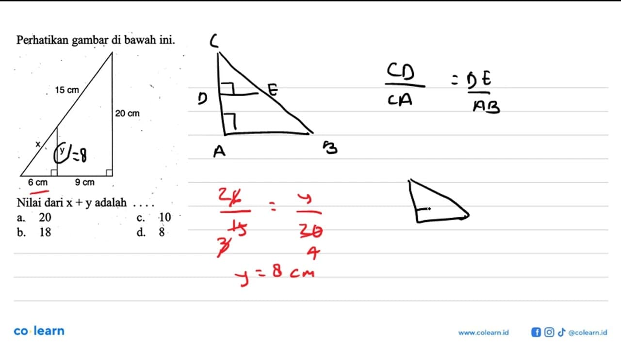 Perhatikan gambar di bawah ini.Nilai dari x+y adalah ....