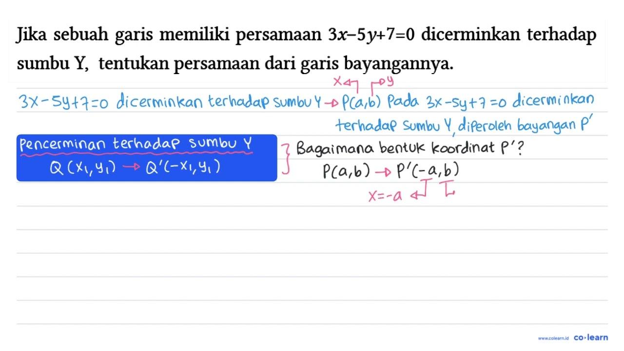 Jika sebuah garis memiliki persamaan 3x - 5y + 7=0