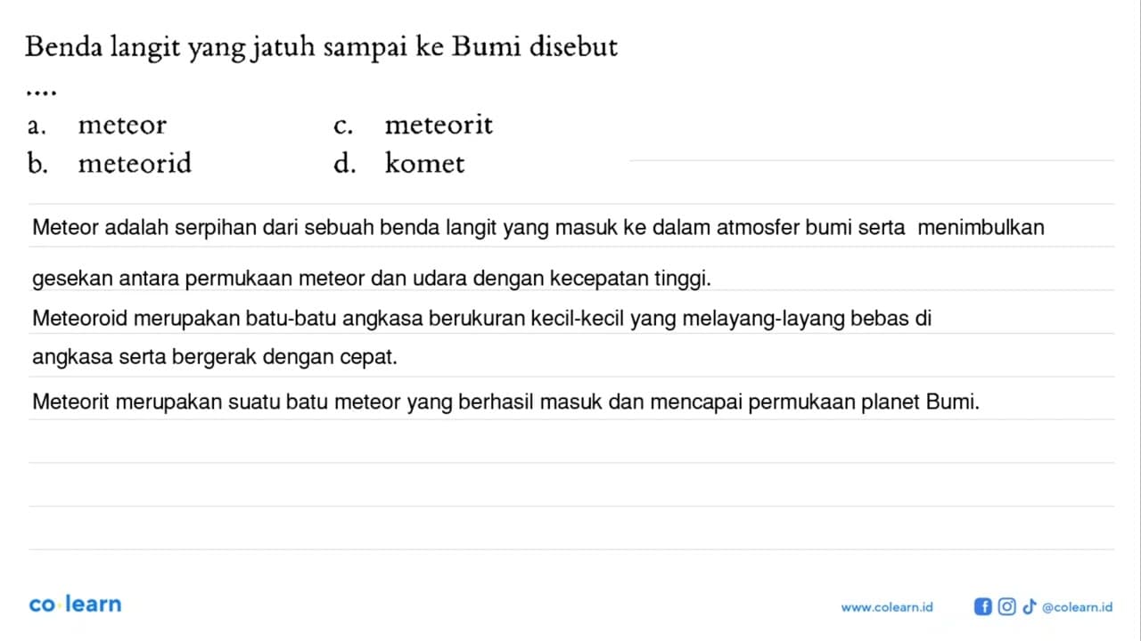 Benda langit yang jatuh sampai ke Bumi disebut