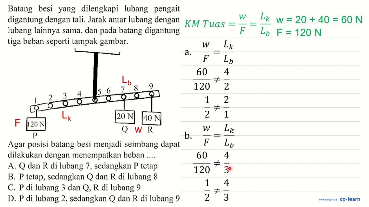 Batang besi yang dilengkapi lubang pengait digantung dengan