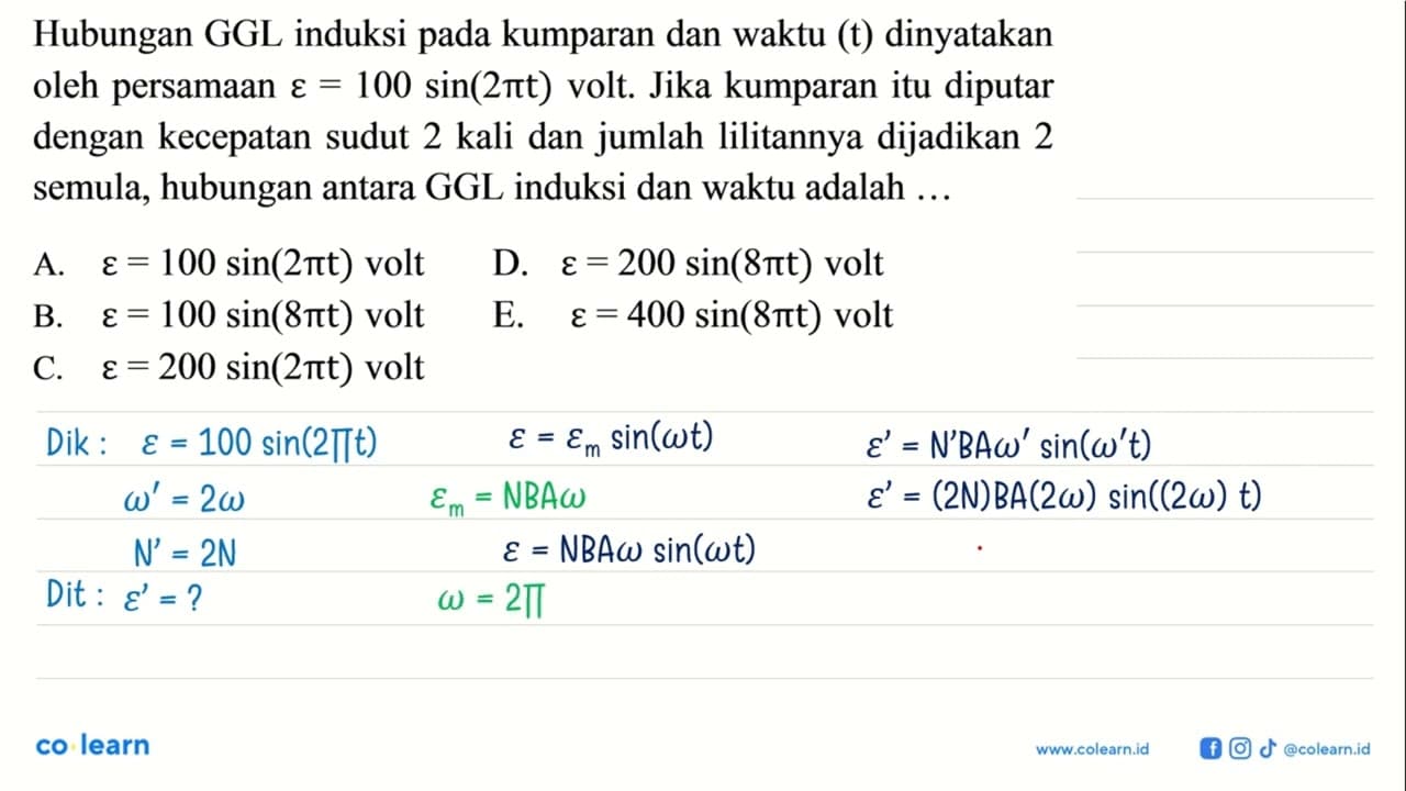 Hubungan GGL induksi pada kumparan dan waktu (t) dinyatakan