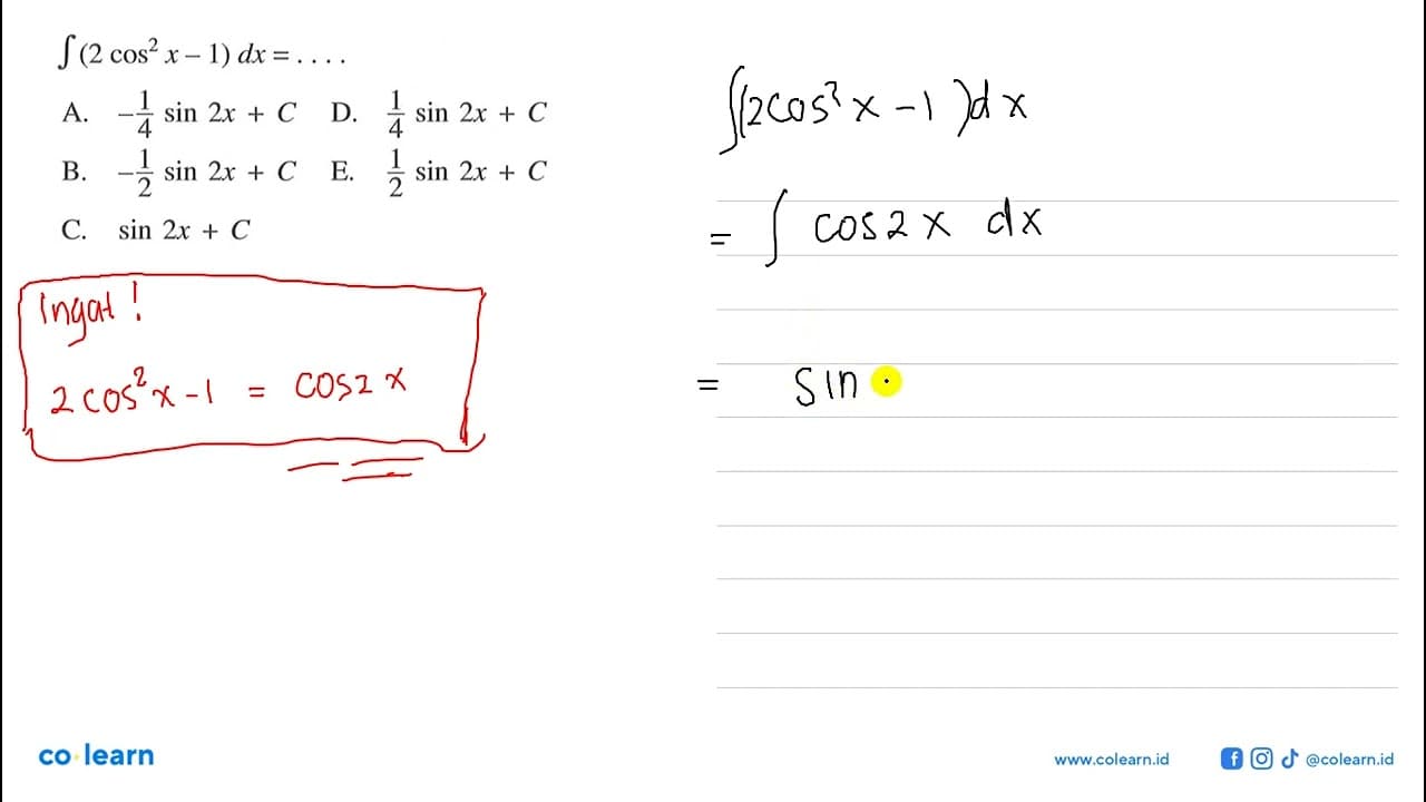 integral (2 cos^2 x -1) dx=