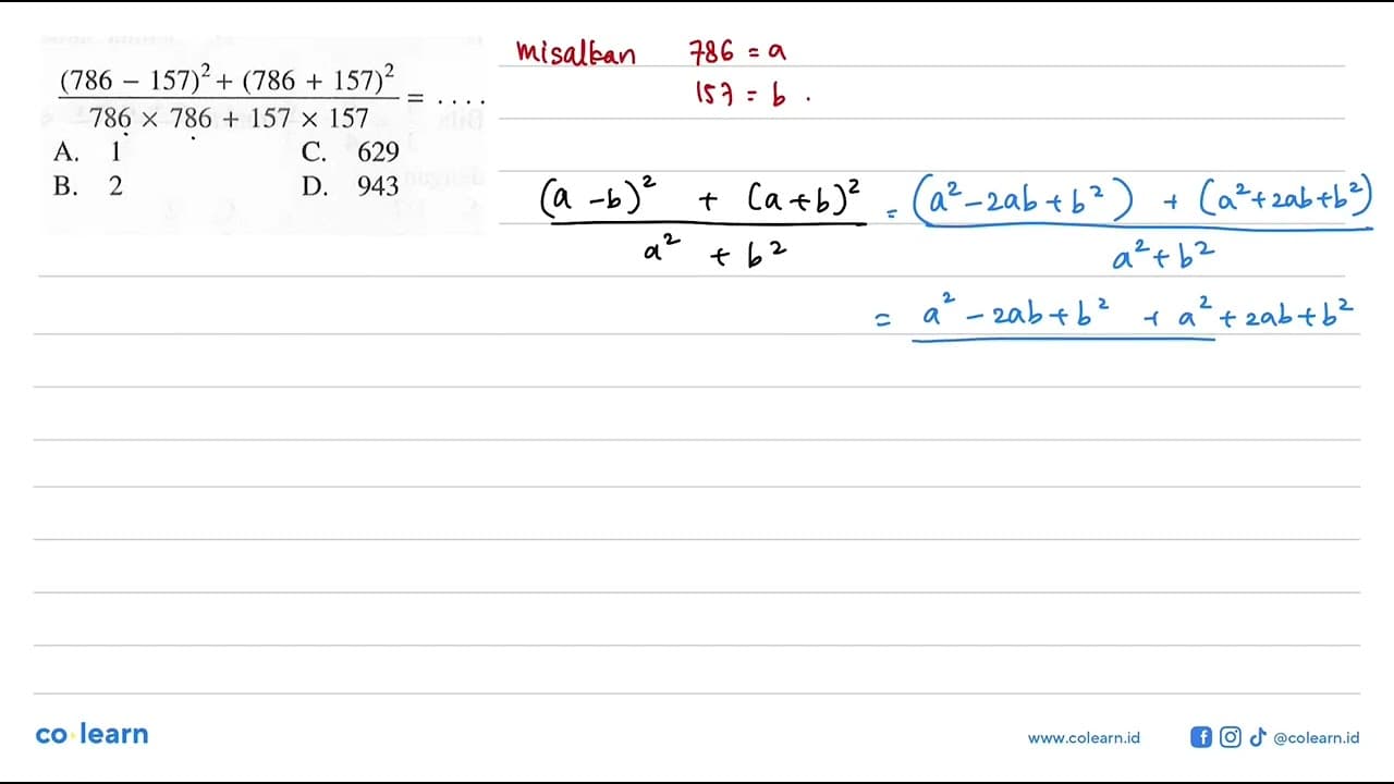 (786 -157)^2 + (786 + 157)^2 / (786 x 786 + 157 X 157)