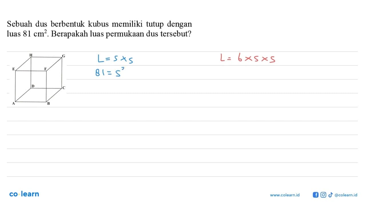 Sebuah dus berbentuk kubus memiliki tutup dengan luas 81