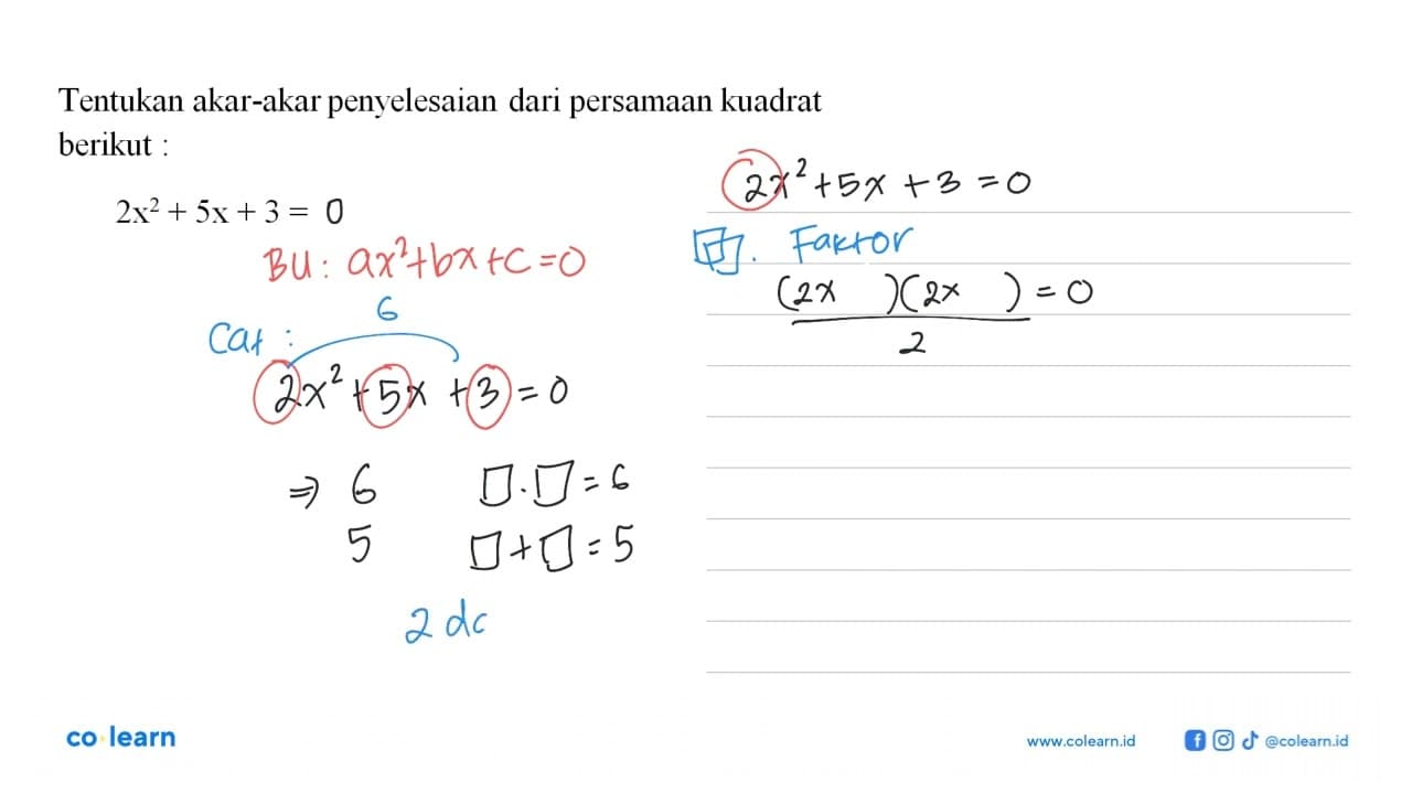 Tentukan akar-akar penyelesaian dari persamaan kuadrat