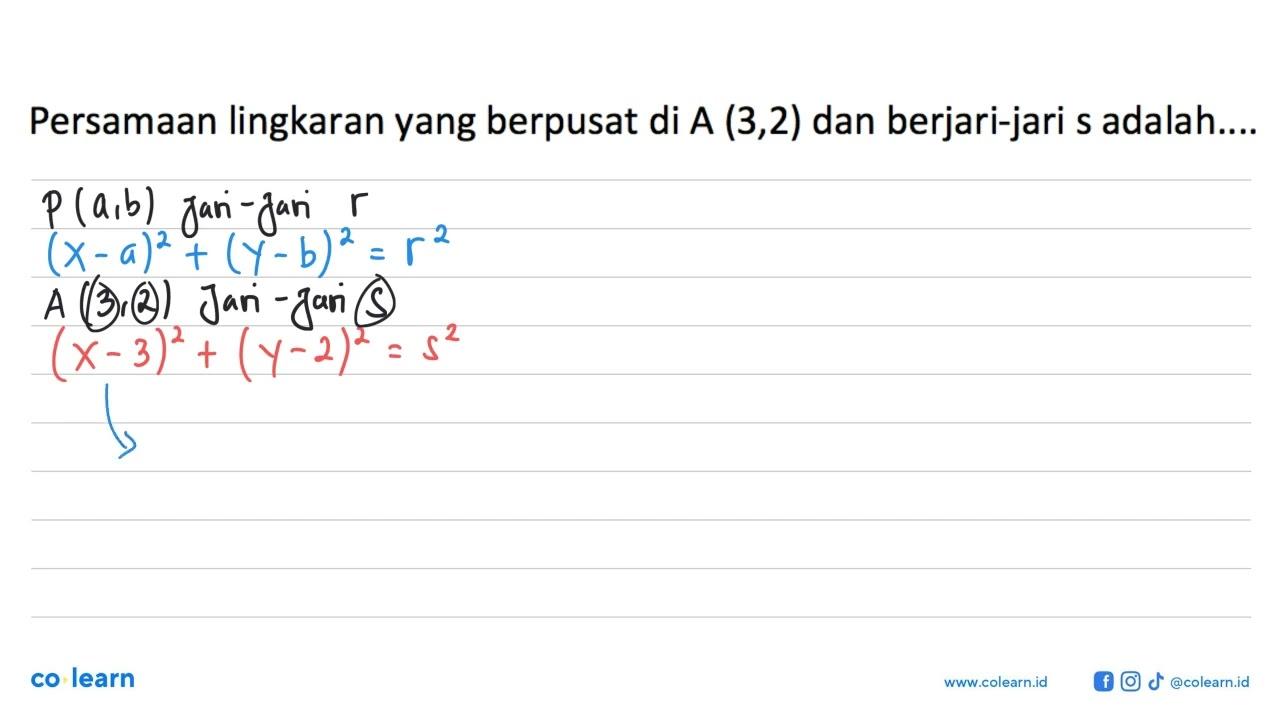 Persamaan lingkaran yang berpusat di A(3,2) dan