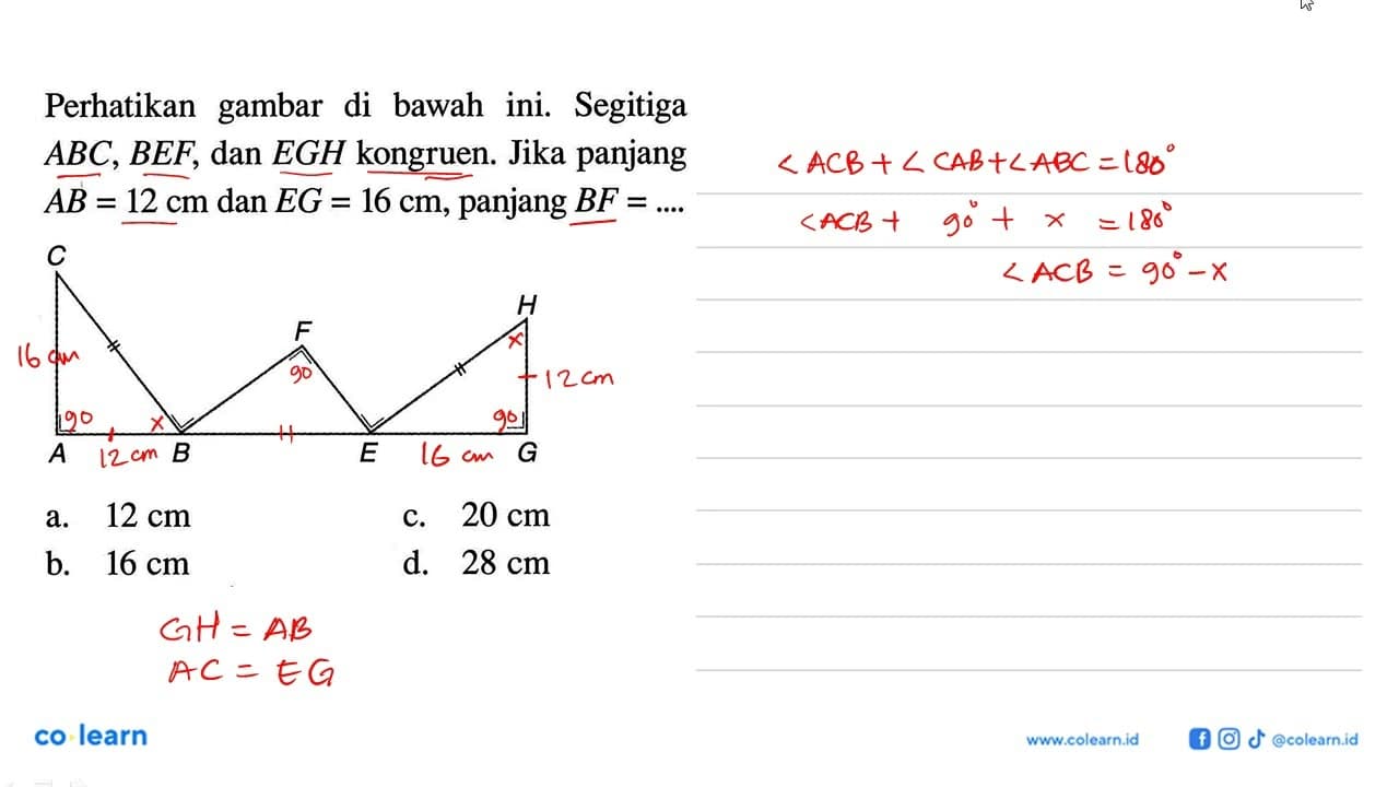 Perhatikan gambar di bawah ini. Segitiga ABC,BEF, dan EGH