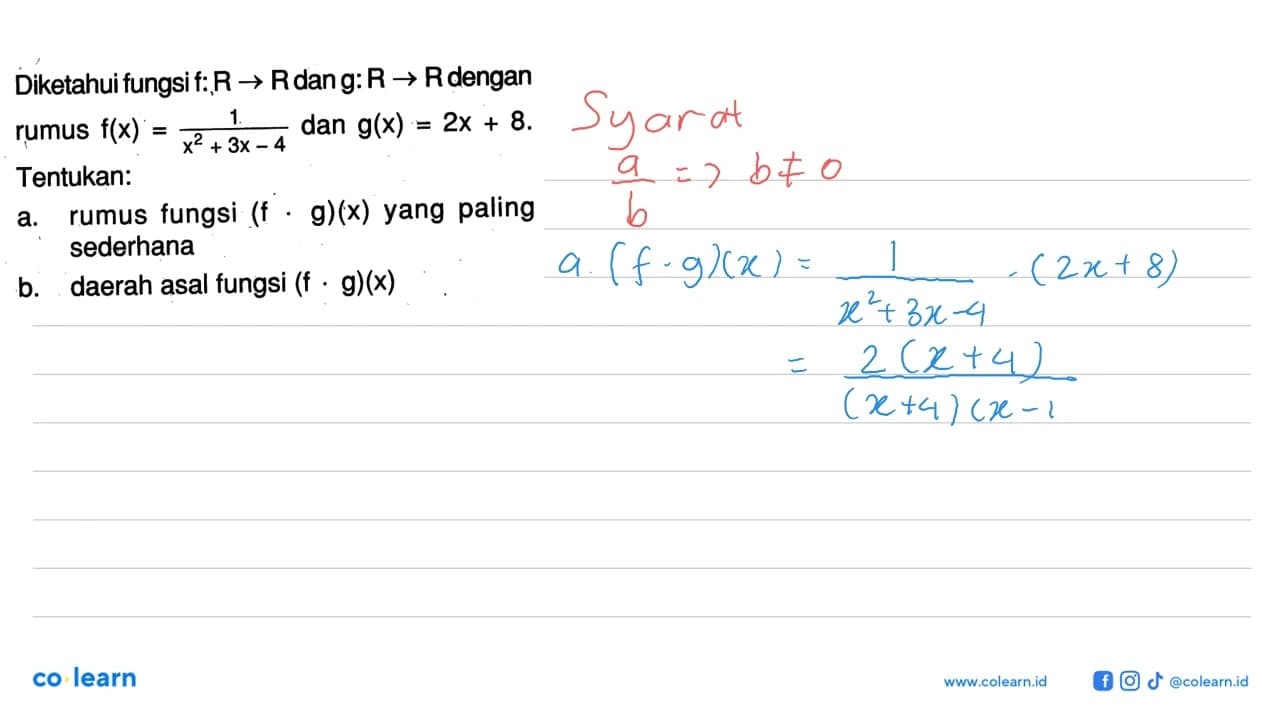 Diketahui fungsi f:R->R dan g:R->R dengan rumus