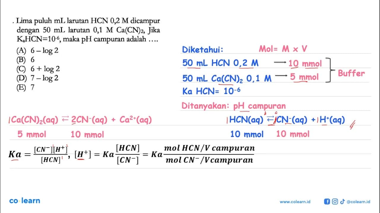 Lima puluh mL larutan HCN 0,2 M dicampur dengan 50 mL