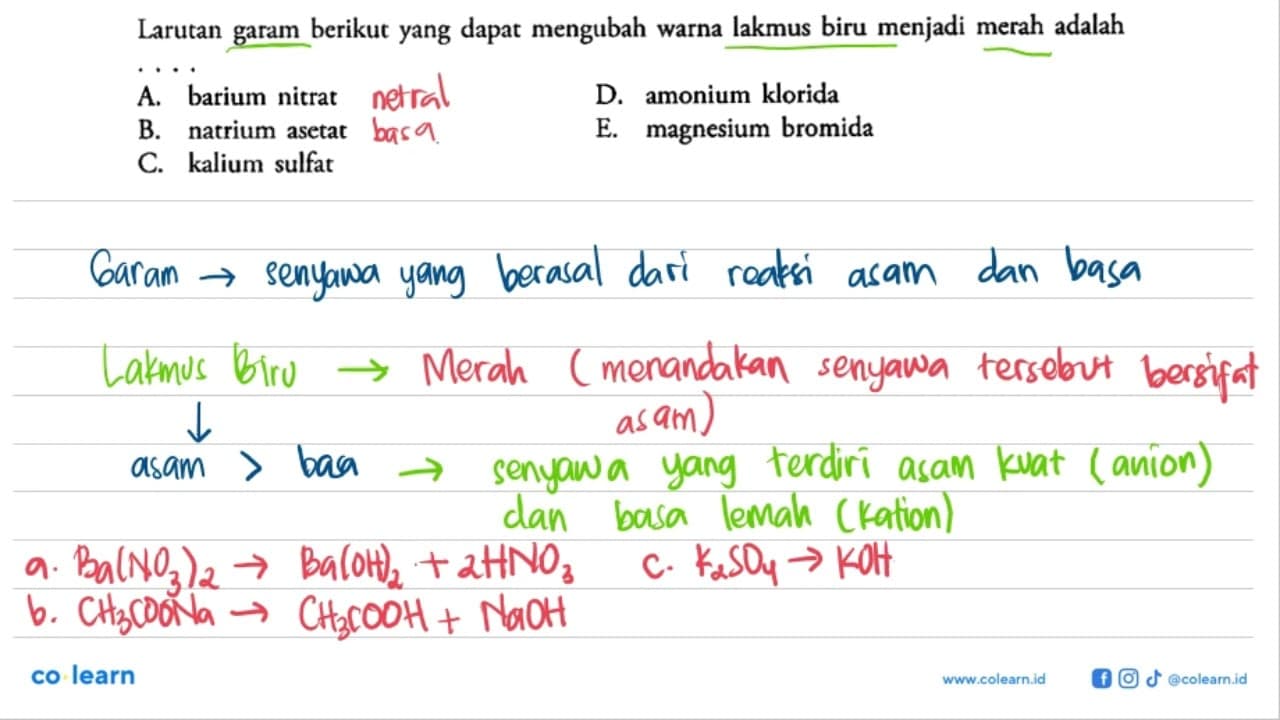 Larutan garam berikut yang dapat mengubah warna lakmus biru