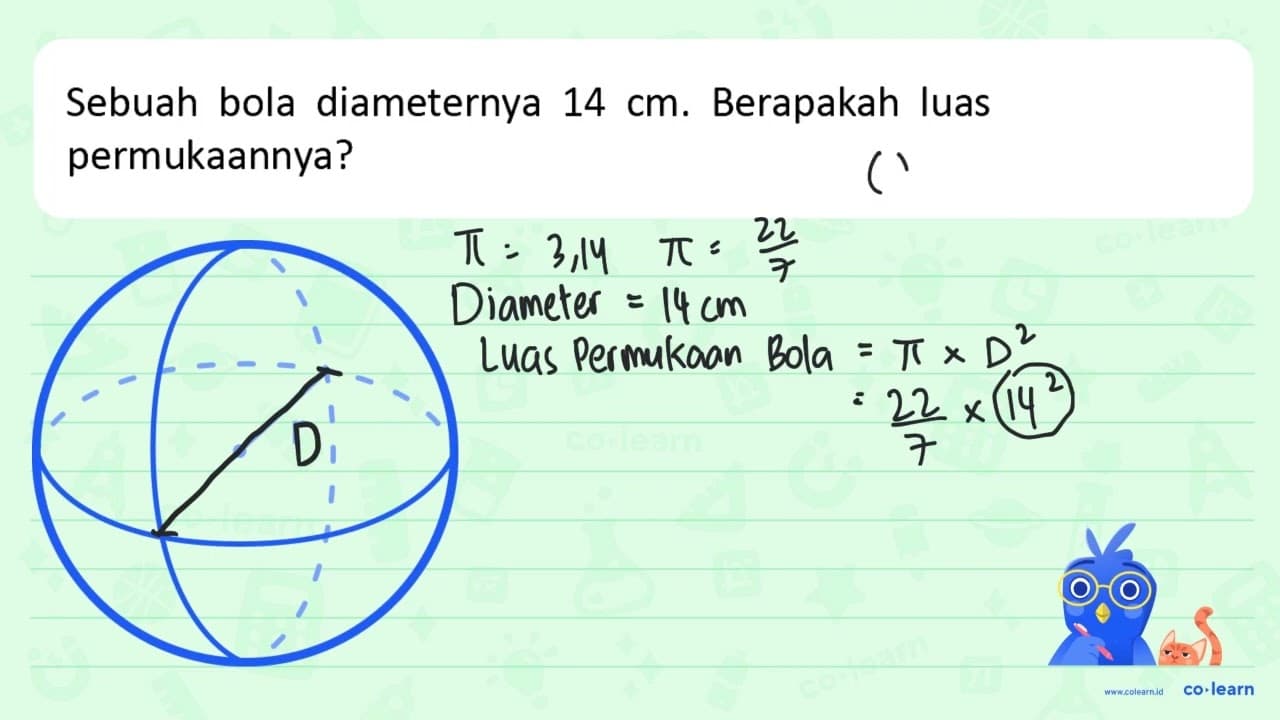 Sebuah bola diameternya 14 cm . Berapakah luas